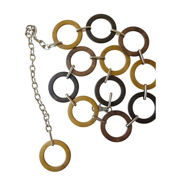 Vintage Wooden Circle Link Belt | Boho 70s Adjustable Chain Belt - Picture 2 of 6